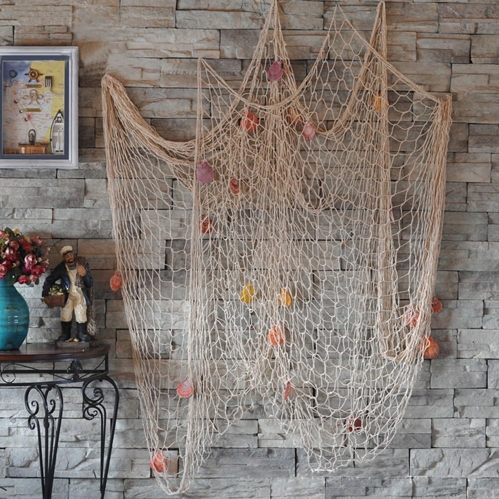 Handmade Ocean-Themed Fishing Net Wall Decor with Shells for Elegant Events