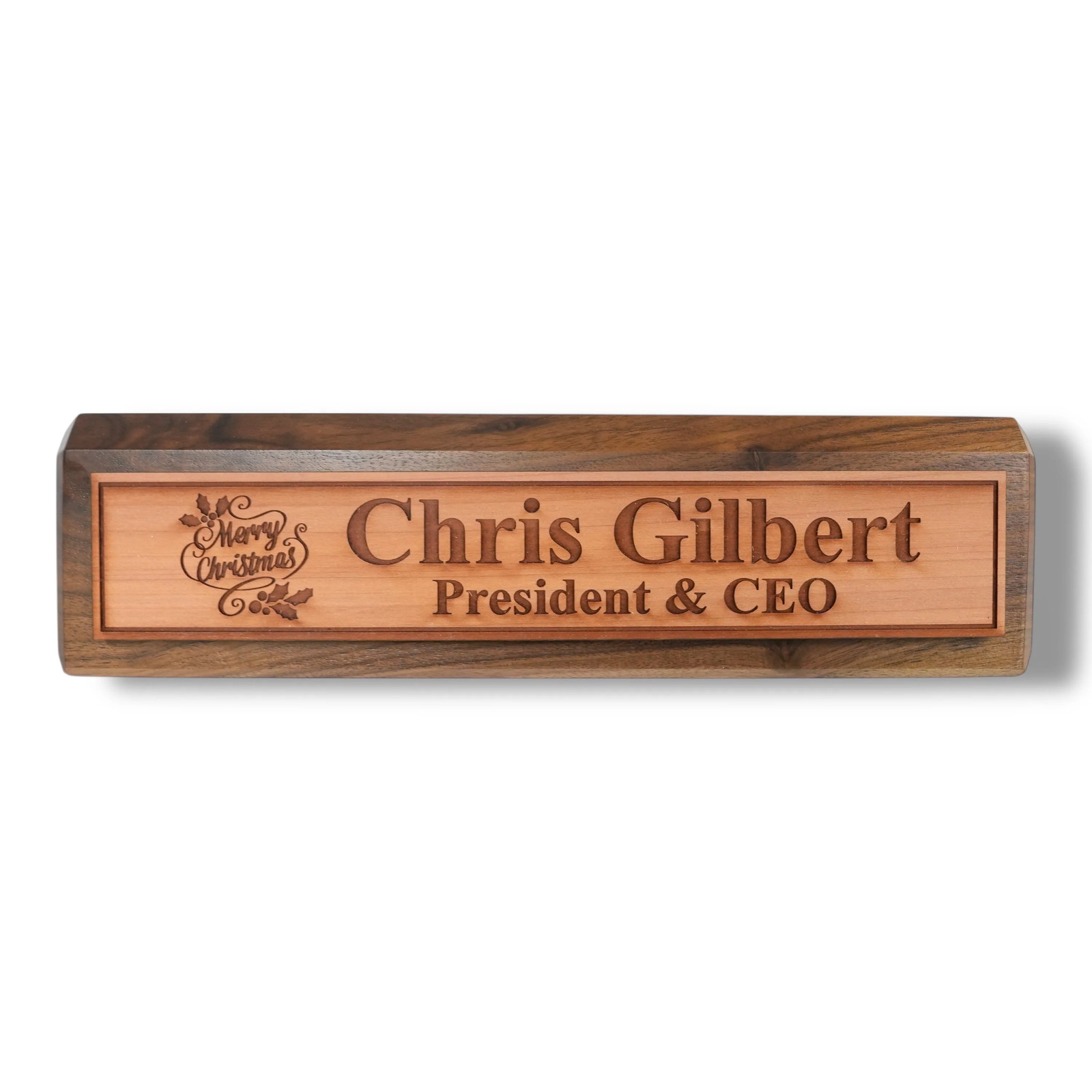Desk Wedge Name Plate – PERSONALIZED – Merry Christmas – 11 Inches