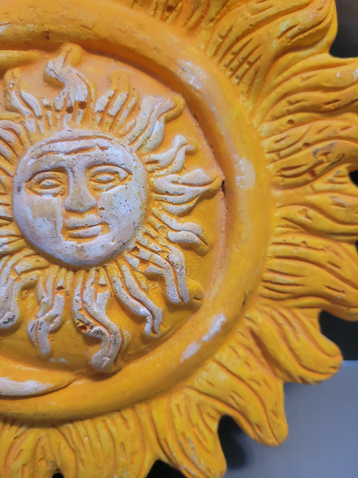 Vintage Sun and Moon Wall Plaque Ceramic Metal Hanging Whimsy Celestial Wall Art