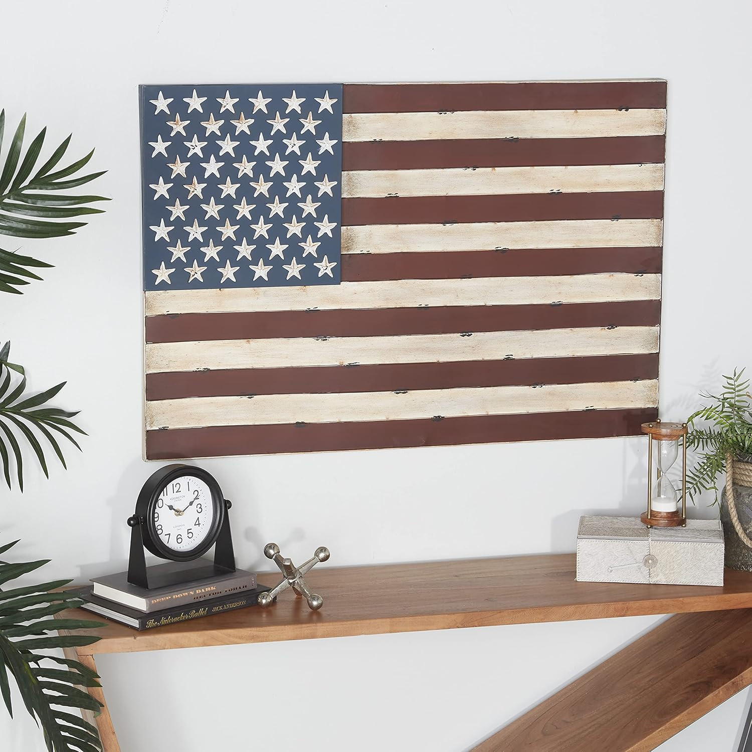 Red Metal American Flag Wall Art for Indoor/Outdoor Decor – 38″x26
