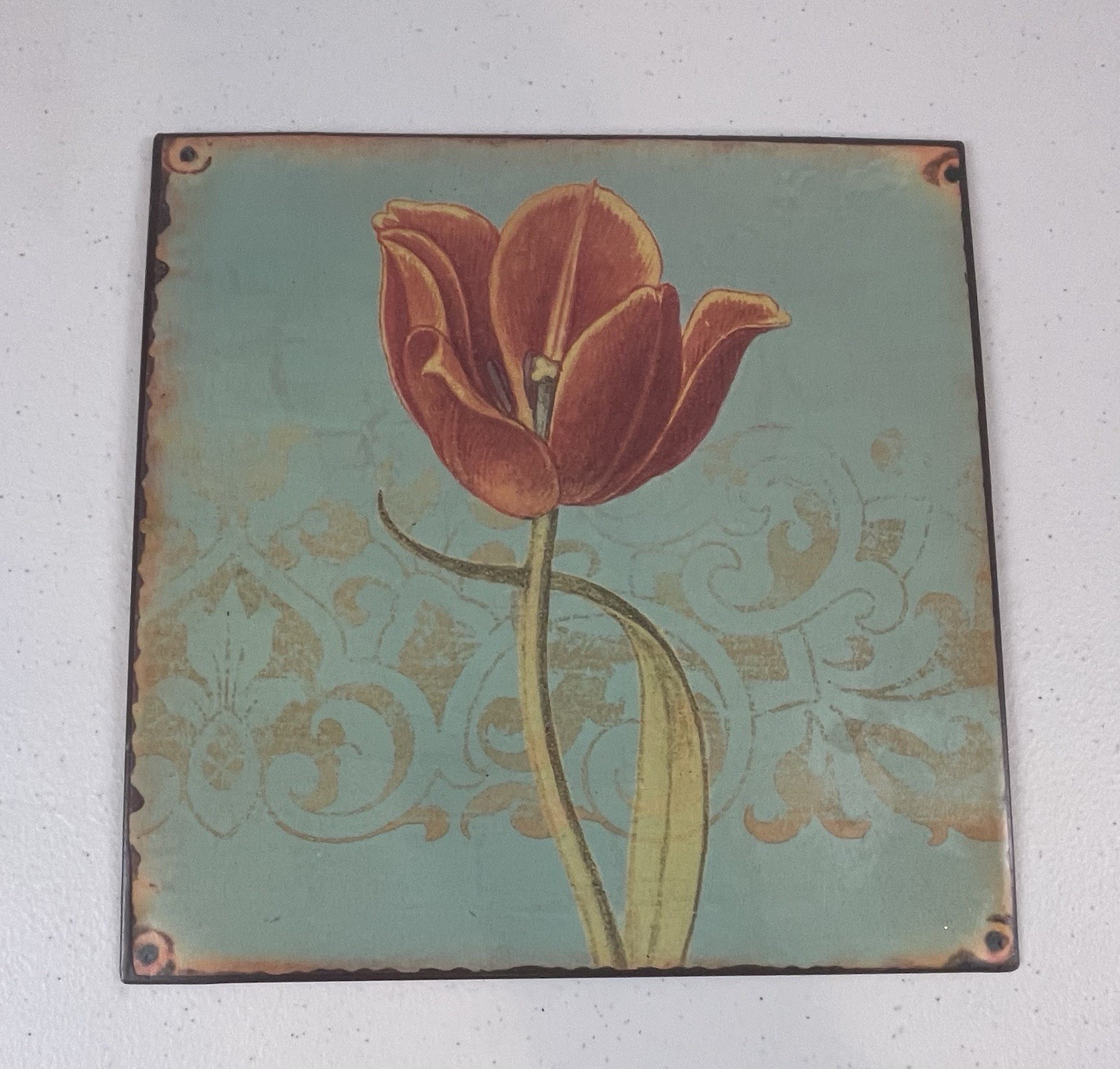 Vintage Looking 9” Tulip Flower Metal Signs with Hangers Decor for Home