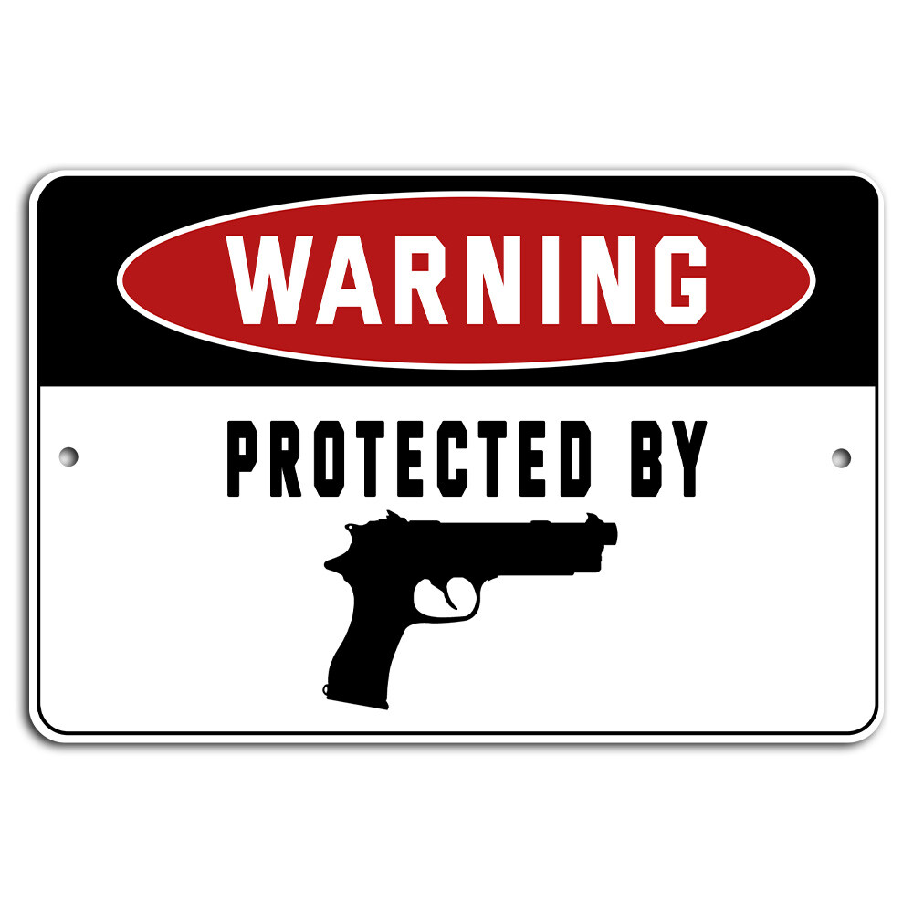 WARNING Protected by Gun Metal Sign for Gun Owners and Home Defense