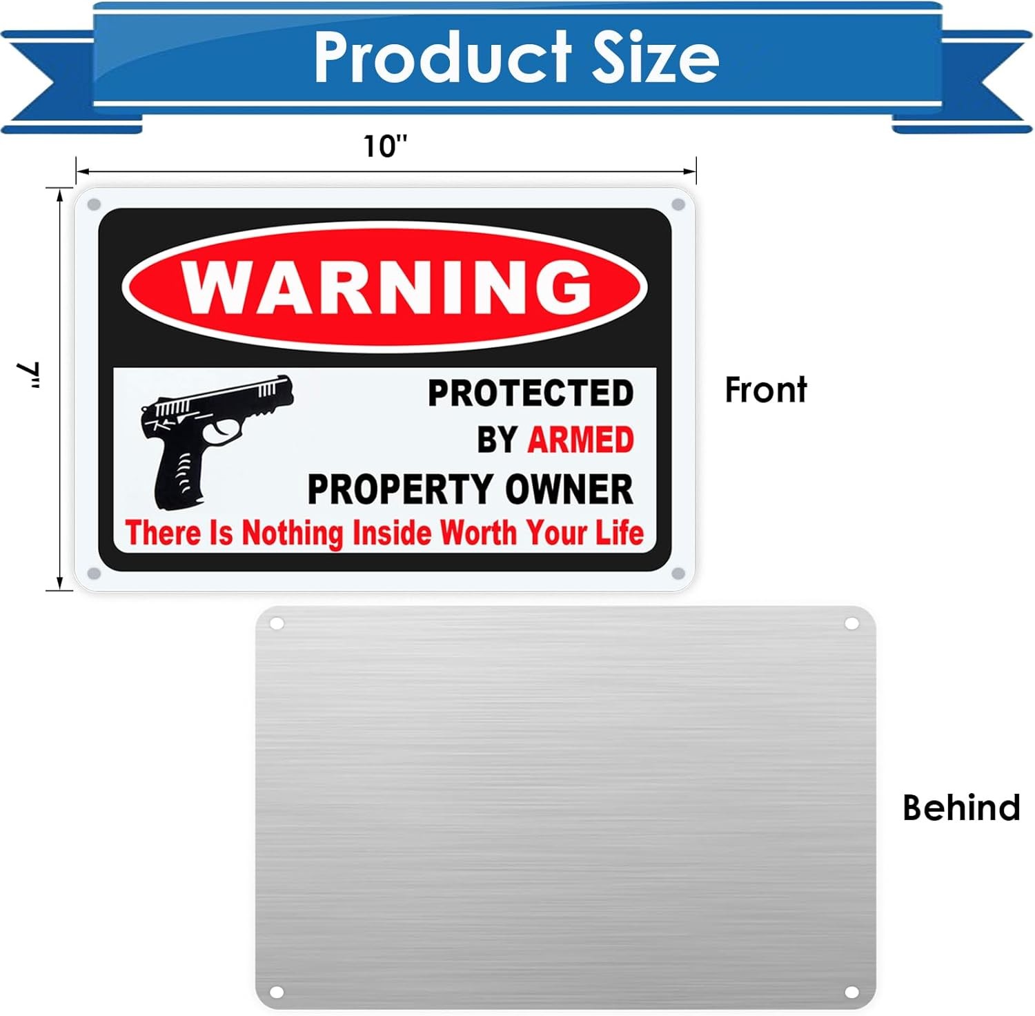2 Pack Armed Property Warning Sign 10×7 Reflective Al. Wall Mount Home Protected
