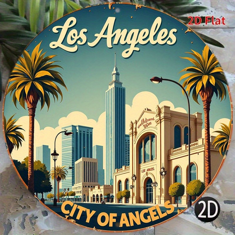 Aluminum Round Sign 8 Inch Round Los Angeles City Skyline Palm Funny