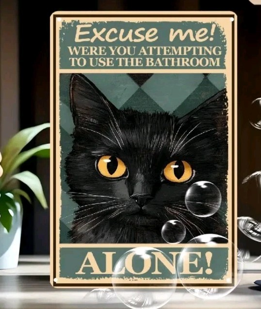 Vintage Funny Black Cat Bathroom Decor Metal Tin Sign Excuse Me Alone 8×12