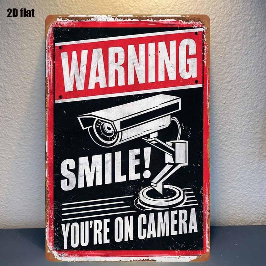 Security Camera Sign Funny Warning Aluminum Sign Red Metal Durable