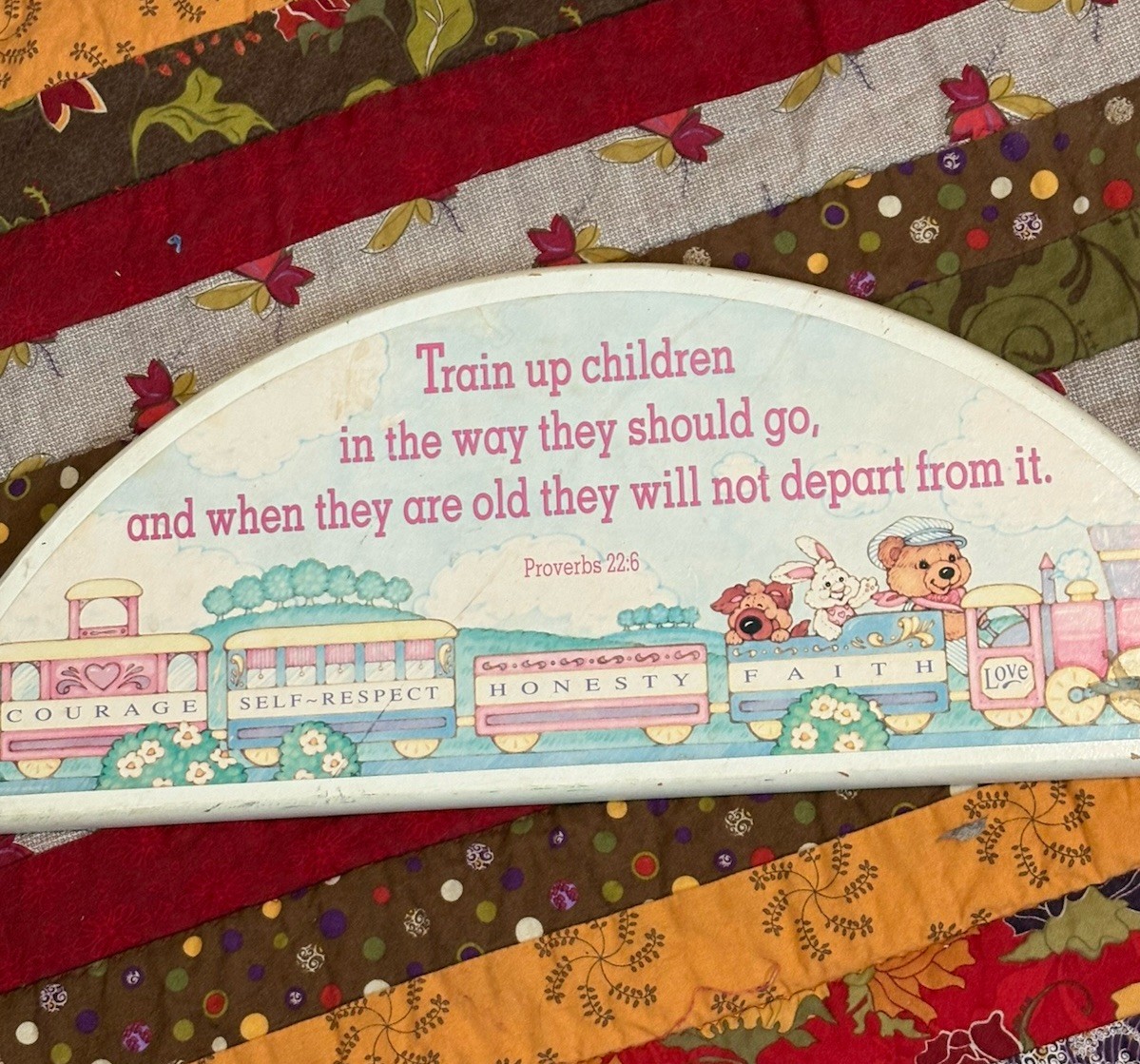 Wood Train Bible Verse Semicircle Wall Plaque, Kids Nursery Bedroom Decor
