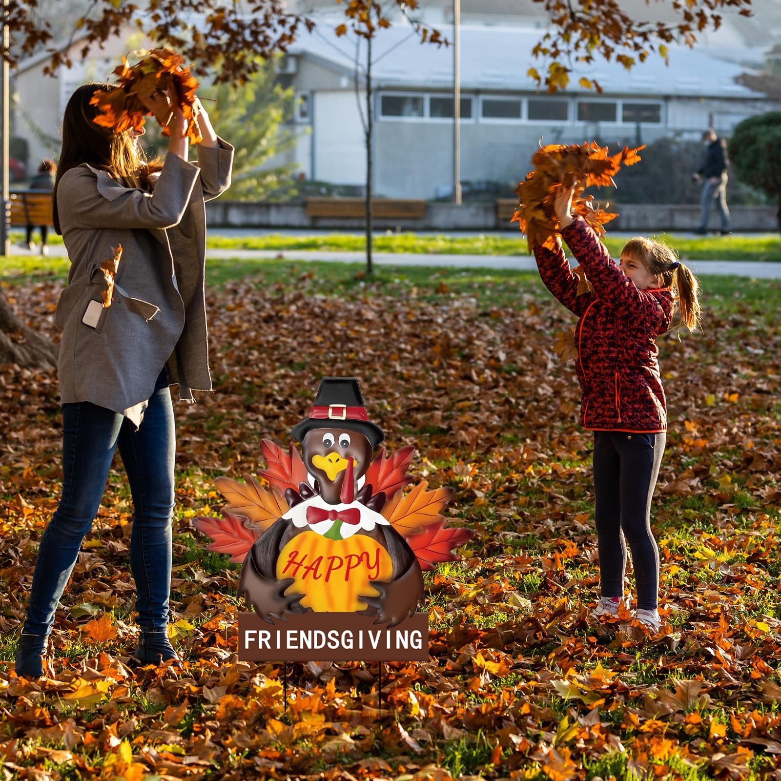 Friendsgiving Metal Turkey Yard Signs Rustic Thanksgiving Decorations With Stake