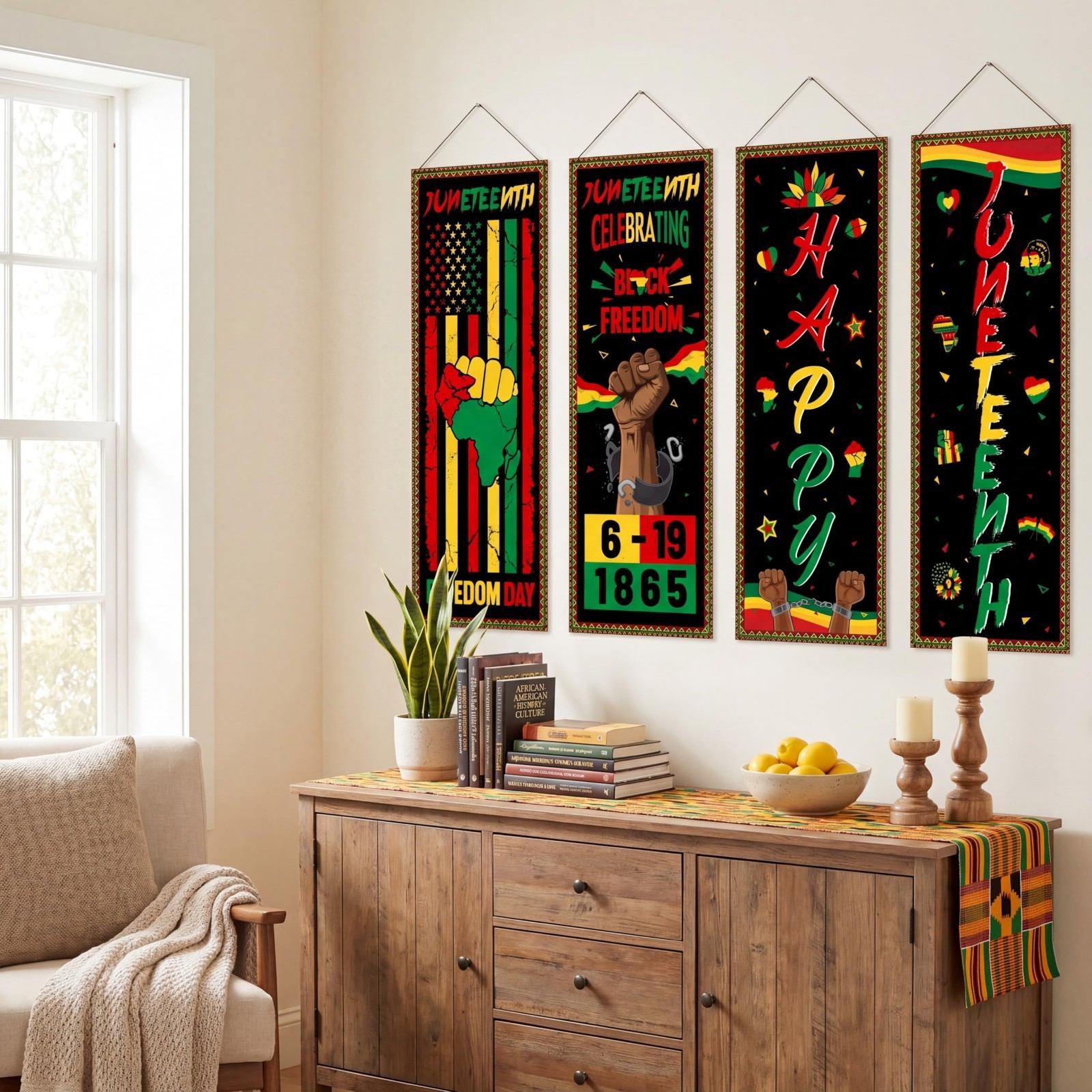 4 Pcs Juneteenth Porch Sign Banners – African American Independence Day Decor, F
