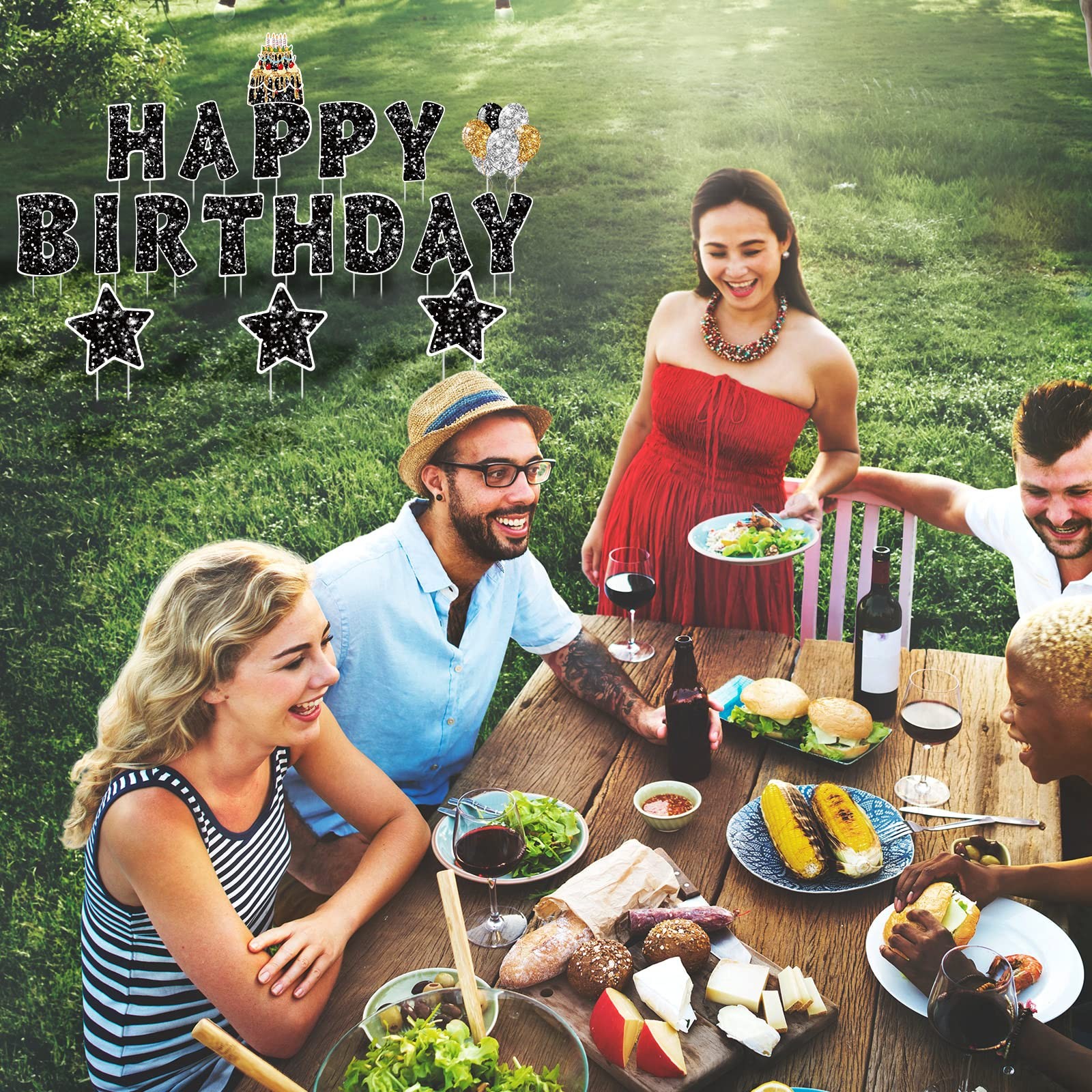 18 Pieces Happy Birthday Yard Signs with Stakes, 16 Inches Birthday Outdoor L…