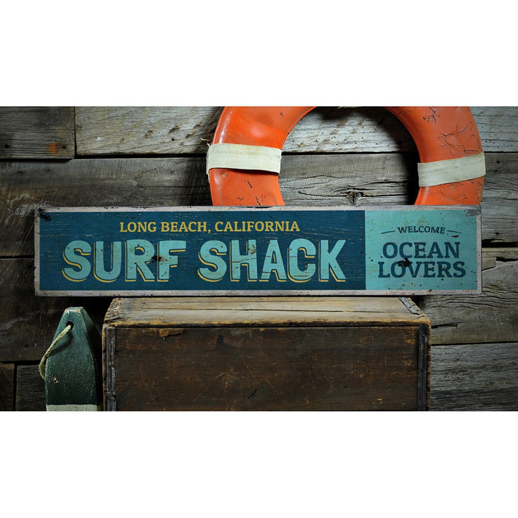 Surf Shack, Surf Shack Decor, Surfing – Rustic Distressed Wood Sign