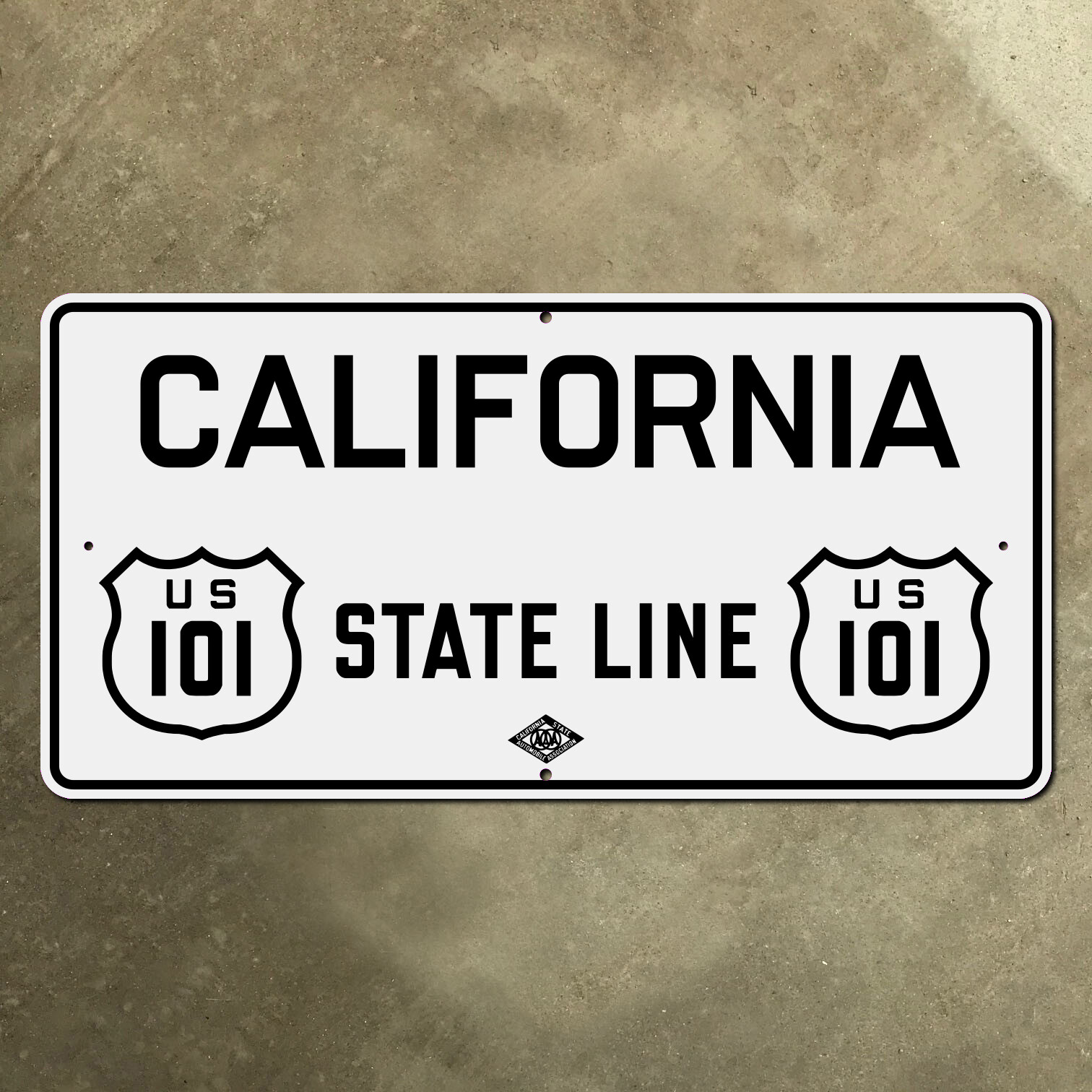California state line US route 101 CSAA AAA auto club highway sign 24×12