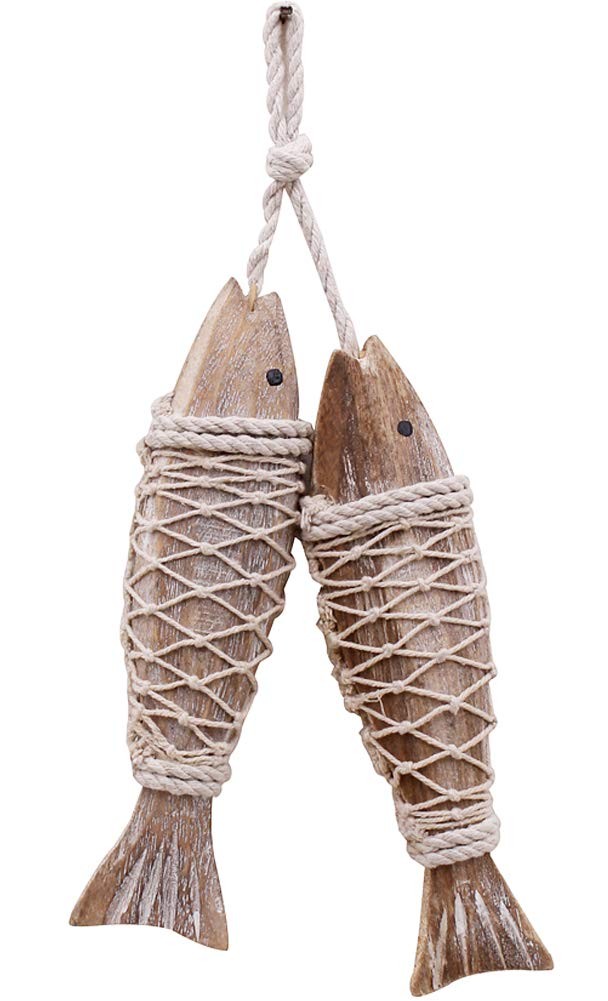 Rustic Nautical Wooden Fish Wall Decor Beach Theme Hanging Sculpture Small