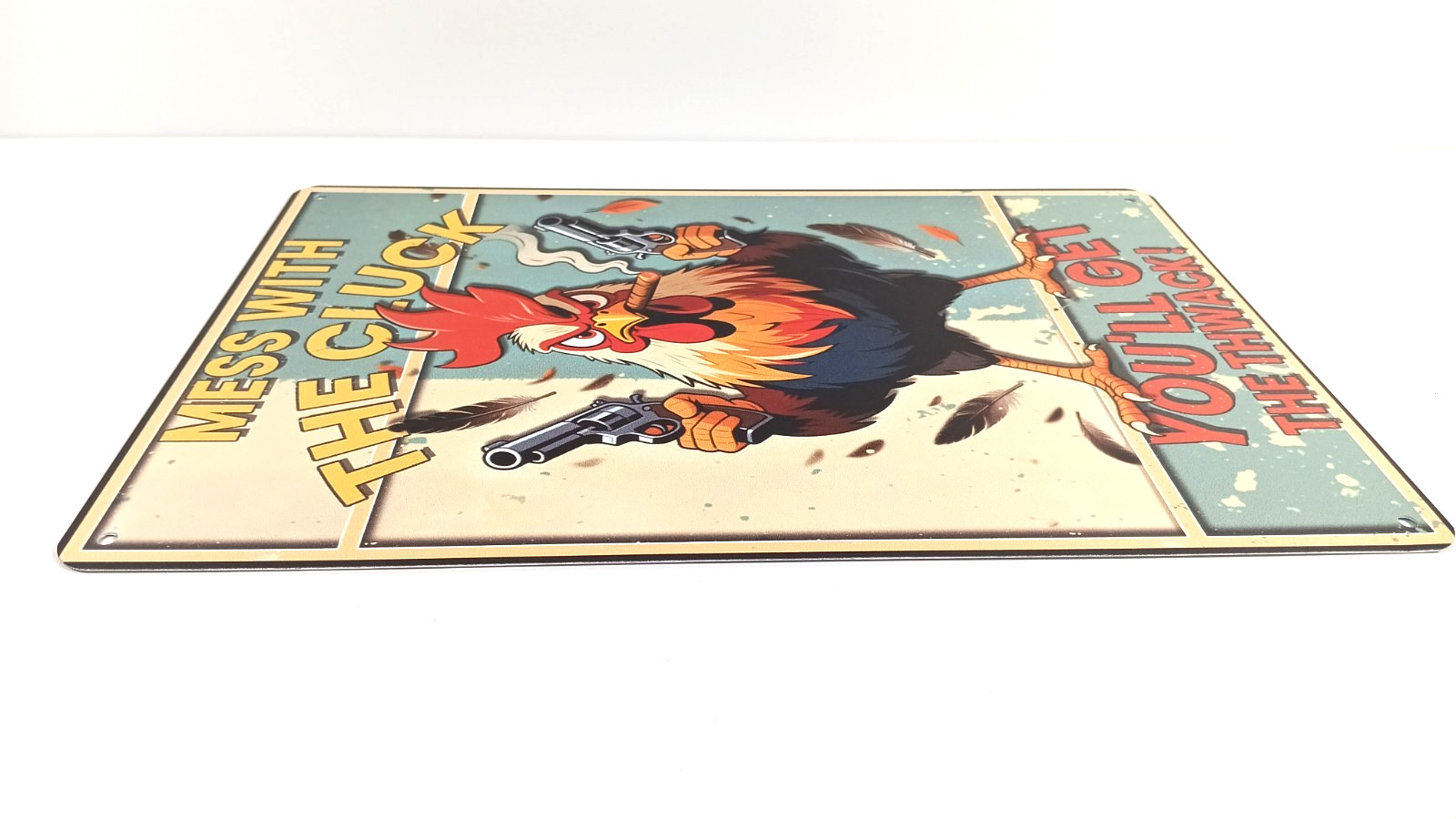 Mess With The Cluck You’ll Get The Thwack Rooster Tin Sign Wall Decor 8 x 11.75