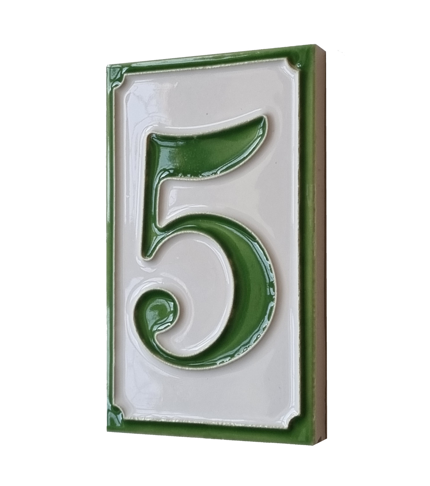 11 cm x 7 cm Italian Ceramic Green Numbers & Brown Or White Frames