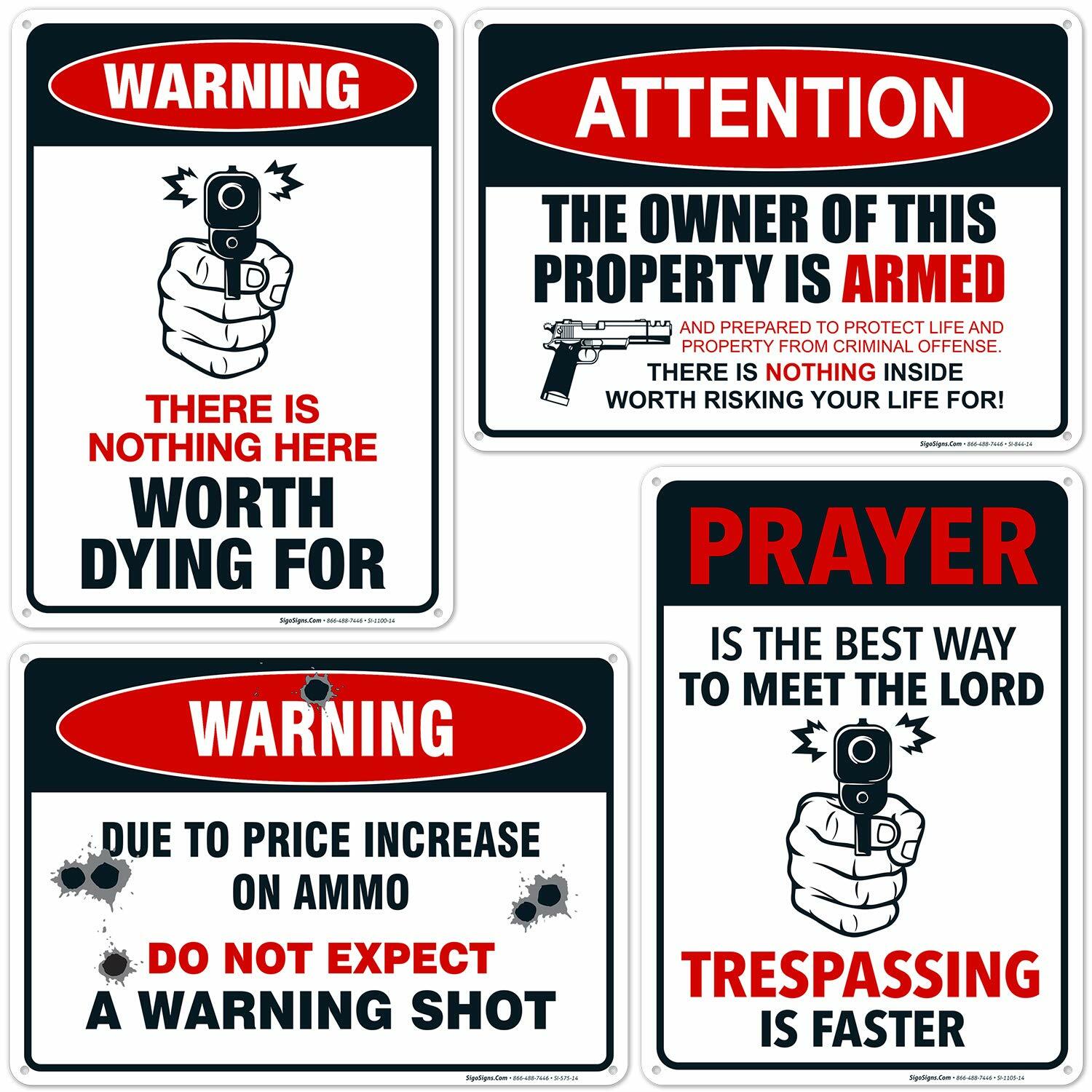 Funny No Trespassing Warning Signs, (4 Pack) 10×14 Aluminum
