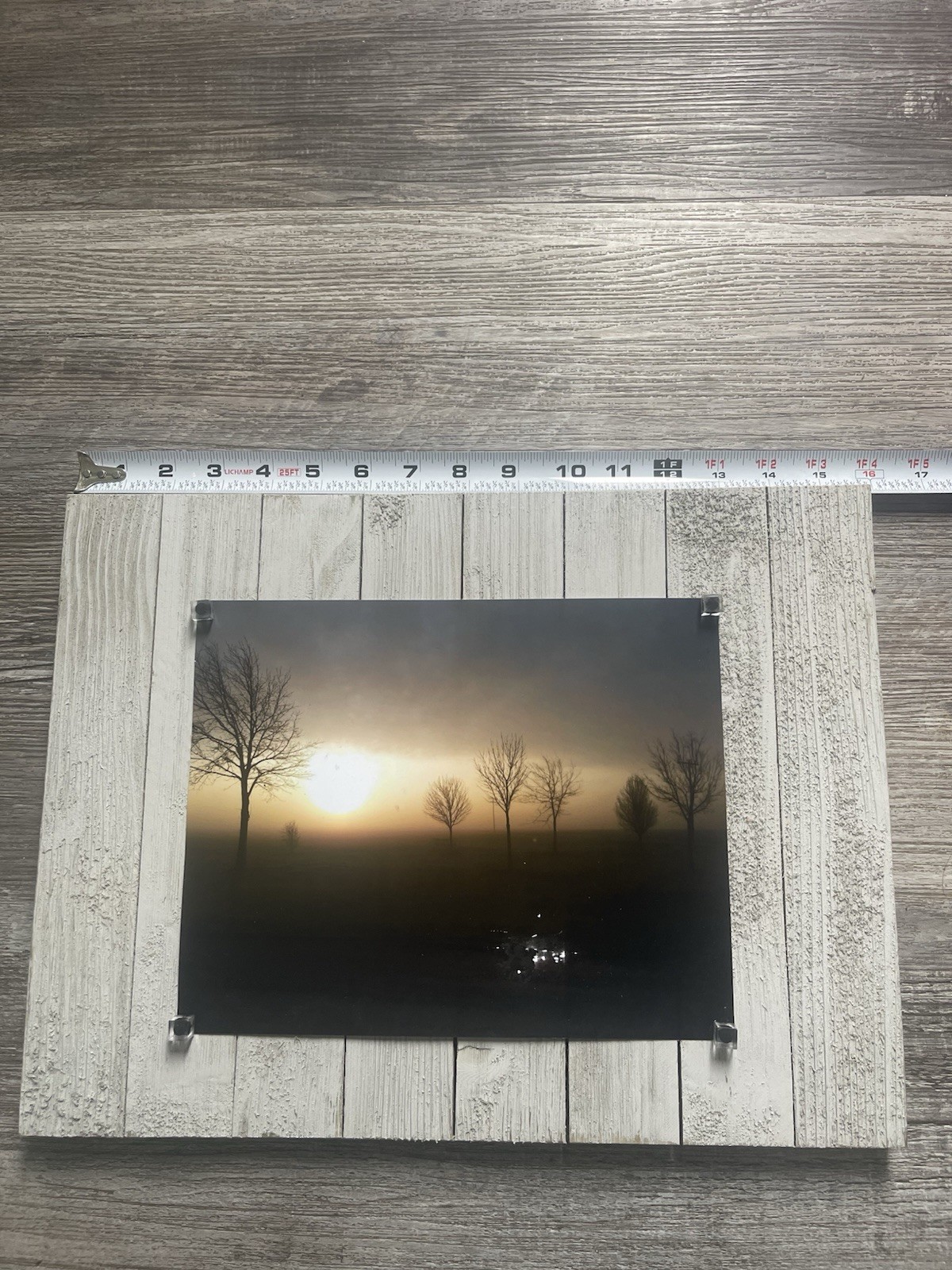 Rustic Wood Framed Wall Art Plaque, Trees at Sunset, 14×11 in, Horizontal