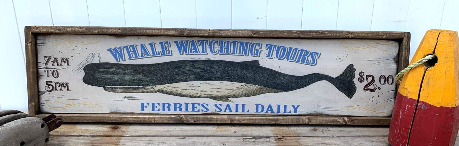 Antique Style Whale Watching Advertising Home Decor Sign 6×24