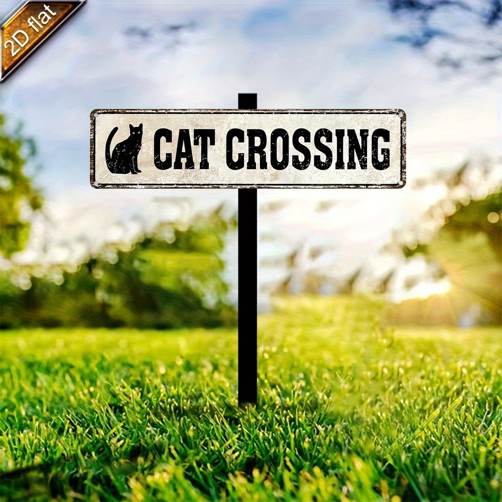 Vintage Metal Cat Crossing Tin Sign Black Cat Graphic Wall Decor for Cat Lovers