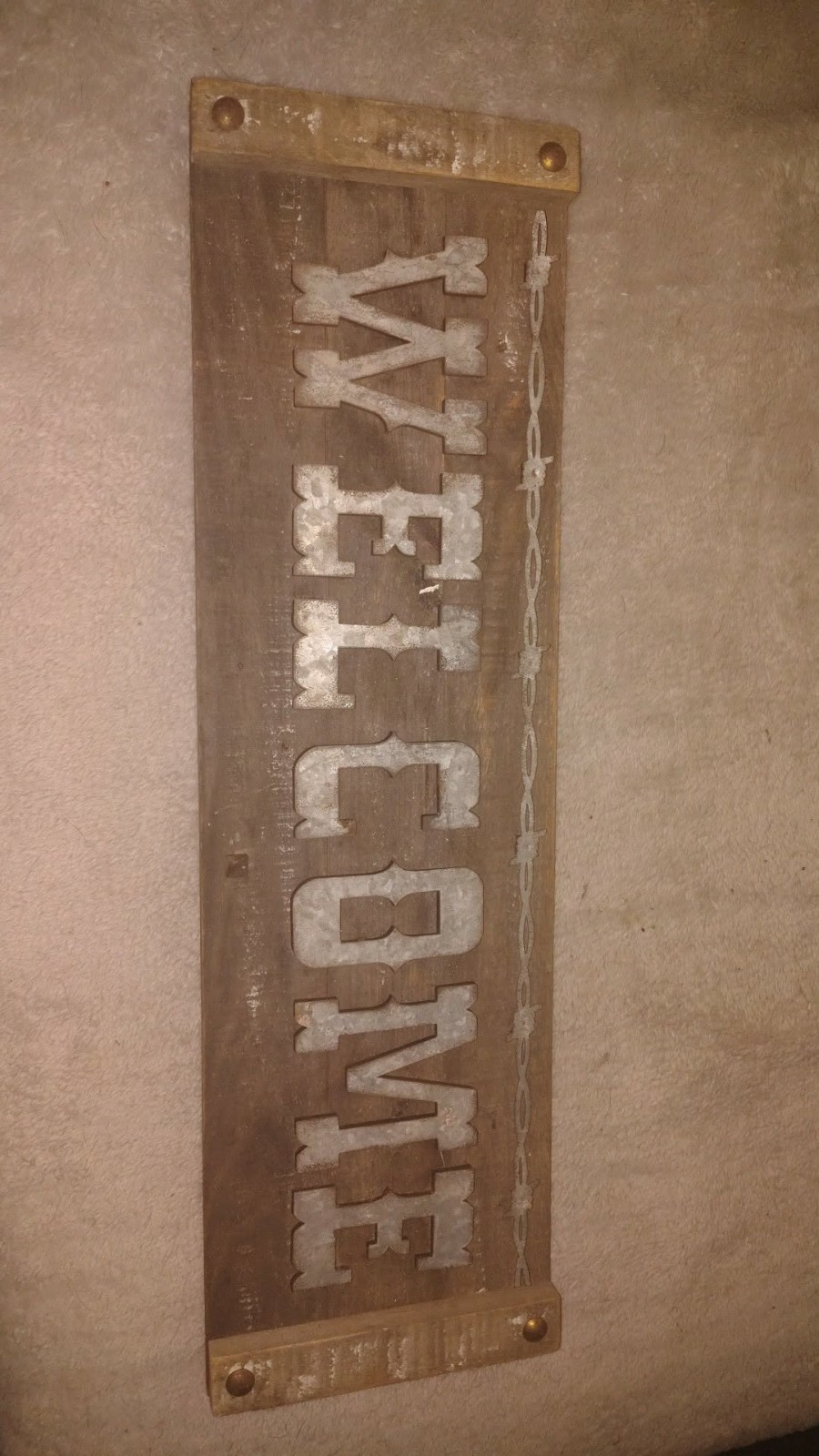 Rustic Wooden WELCOME Wall Sign Vertical Rectangular Brown White Wall Mounted