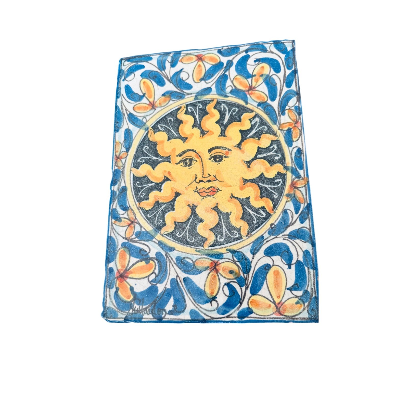 Ceramiche Fratantoni Italian Ceramic Sun Face Wall Plaque Hand Painted 11.5x8x1″