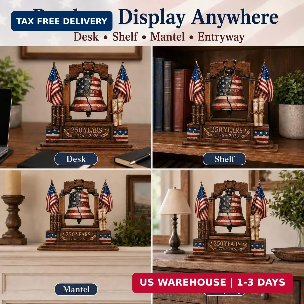 USA 250th Anniversary Wooden Plaque, 250th Anniversary Decorations, USA 250th An