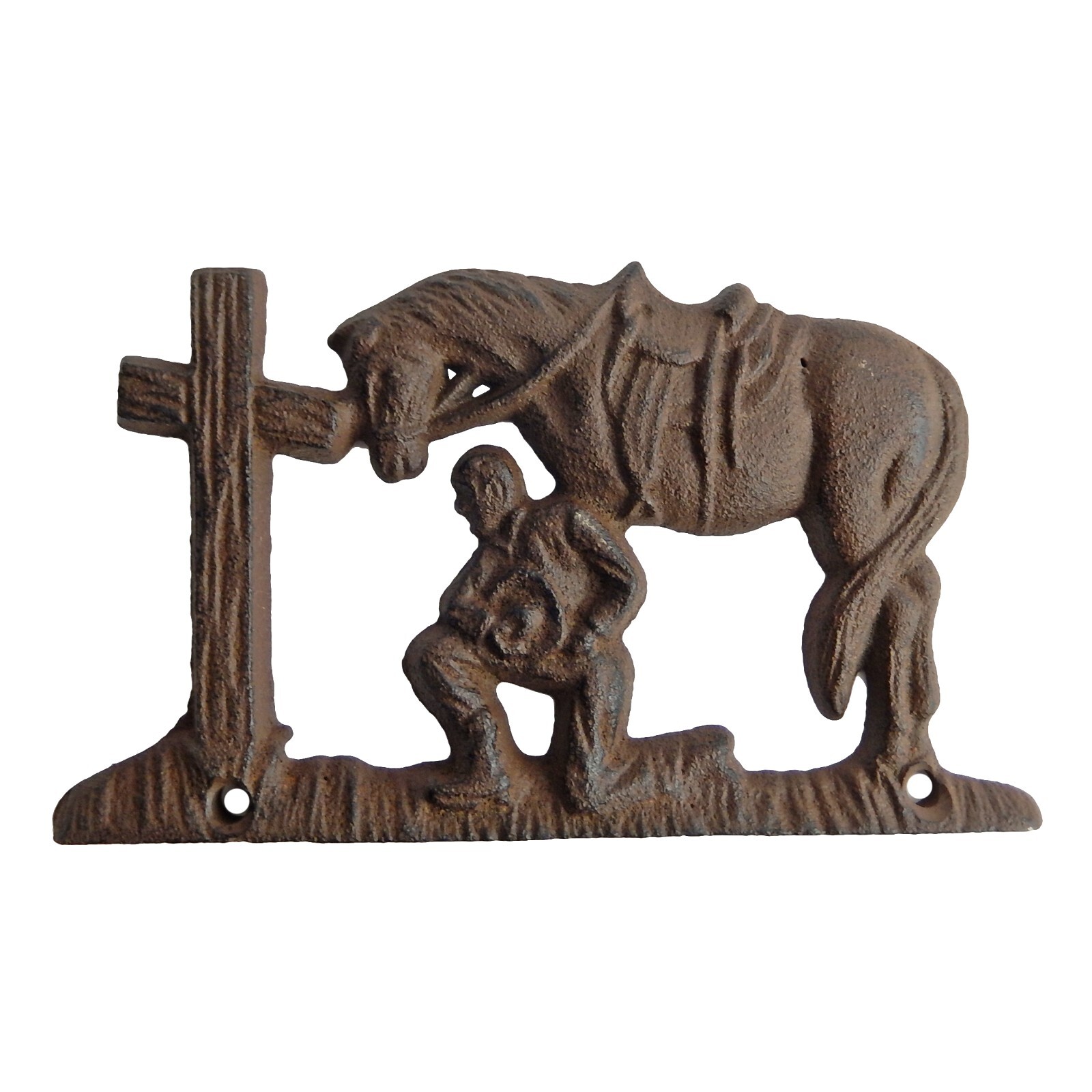 Small Cast Iron Praying Cowboy Rustic Brown Wall Decor Custom Hardware 5 3/4 in