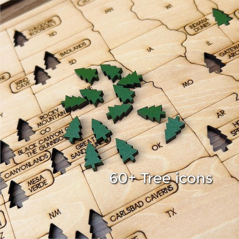 Custom USA National Parks Wooden Travel Map: Family Trip Tracker New