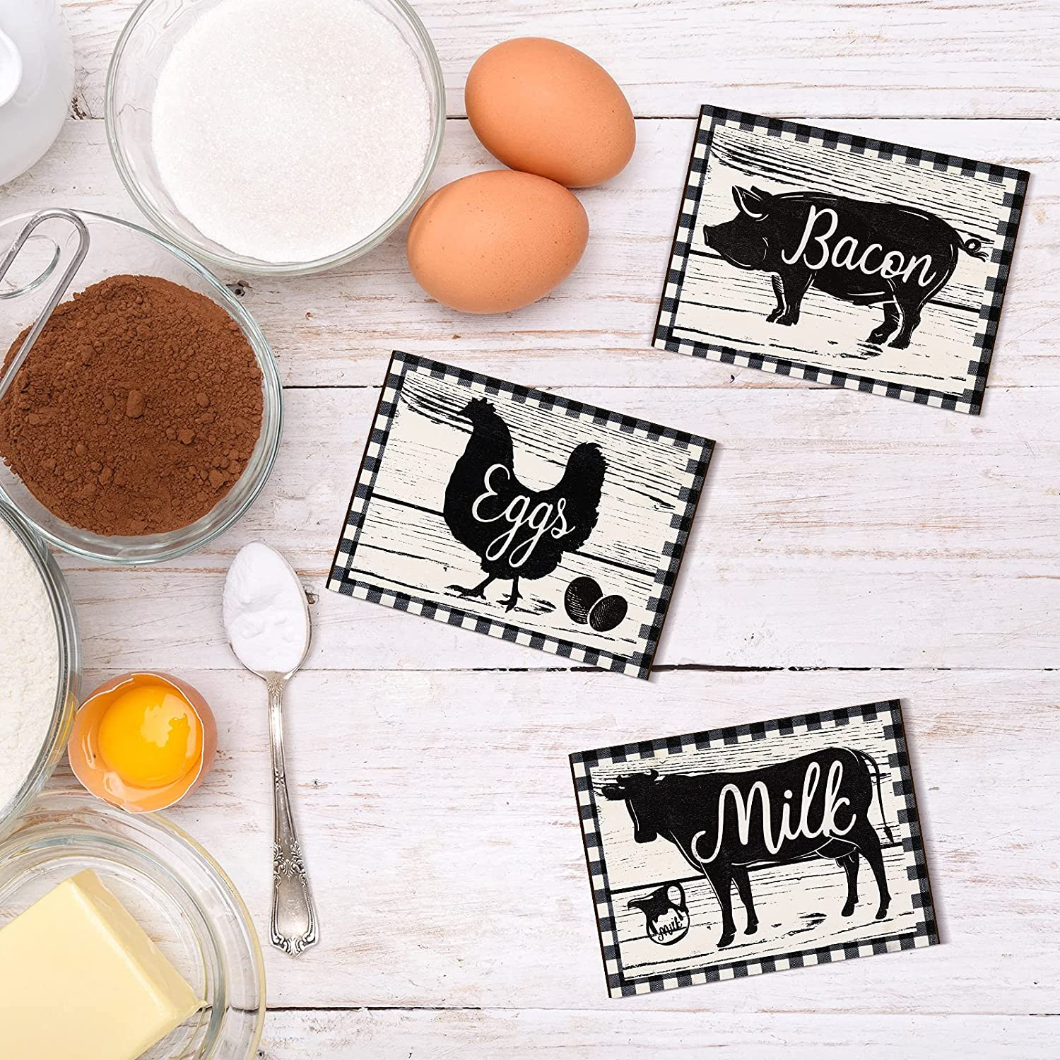3 Pieces Farmhouse Kitchen Decor Wooden Pig Cow Chicken Signs Rustic Buffalo Pla