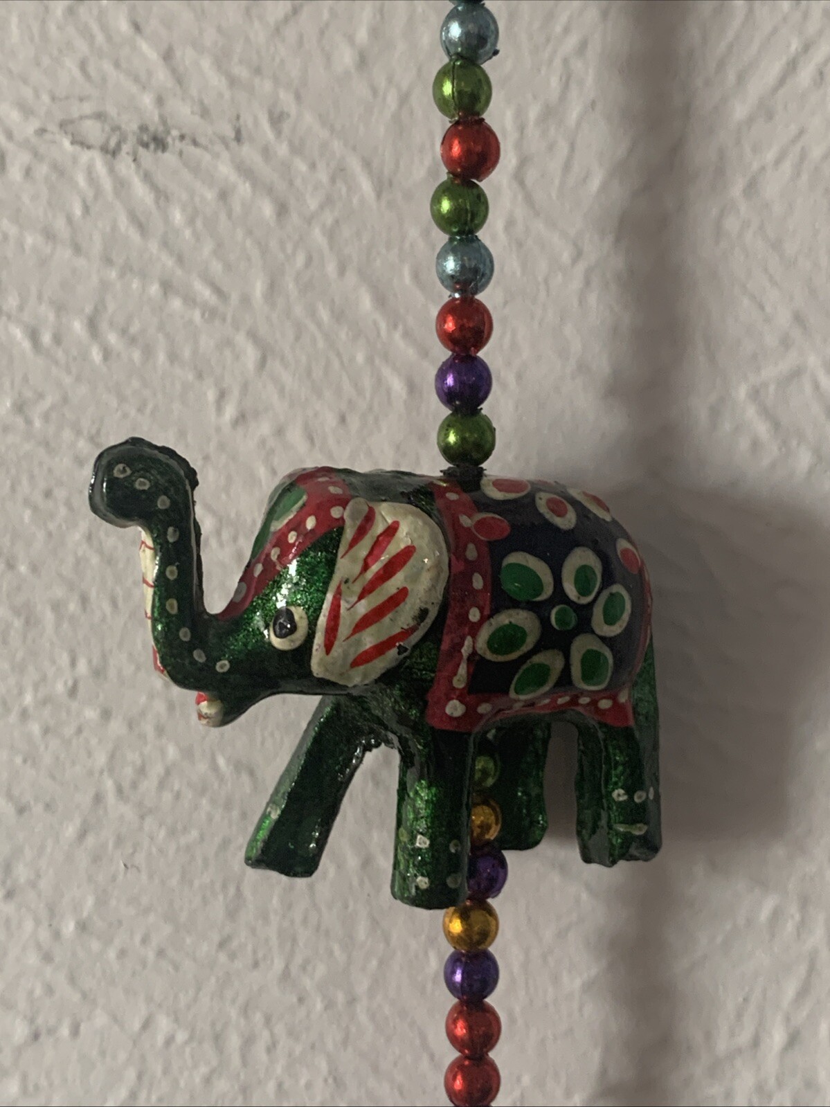 Indian Painted Boho Elephant String Bell Charm Christmas Decoration 32”