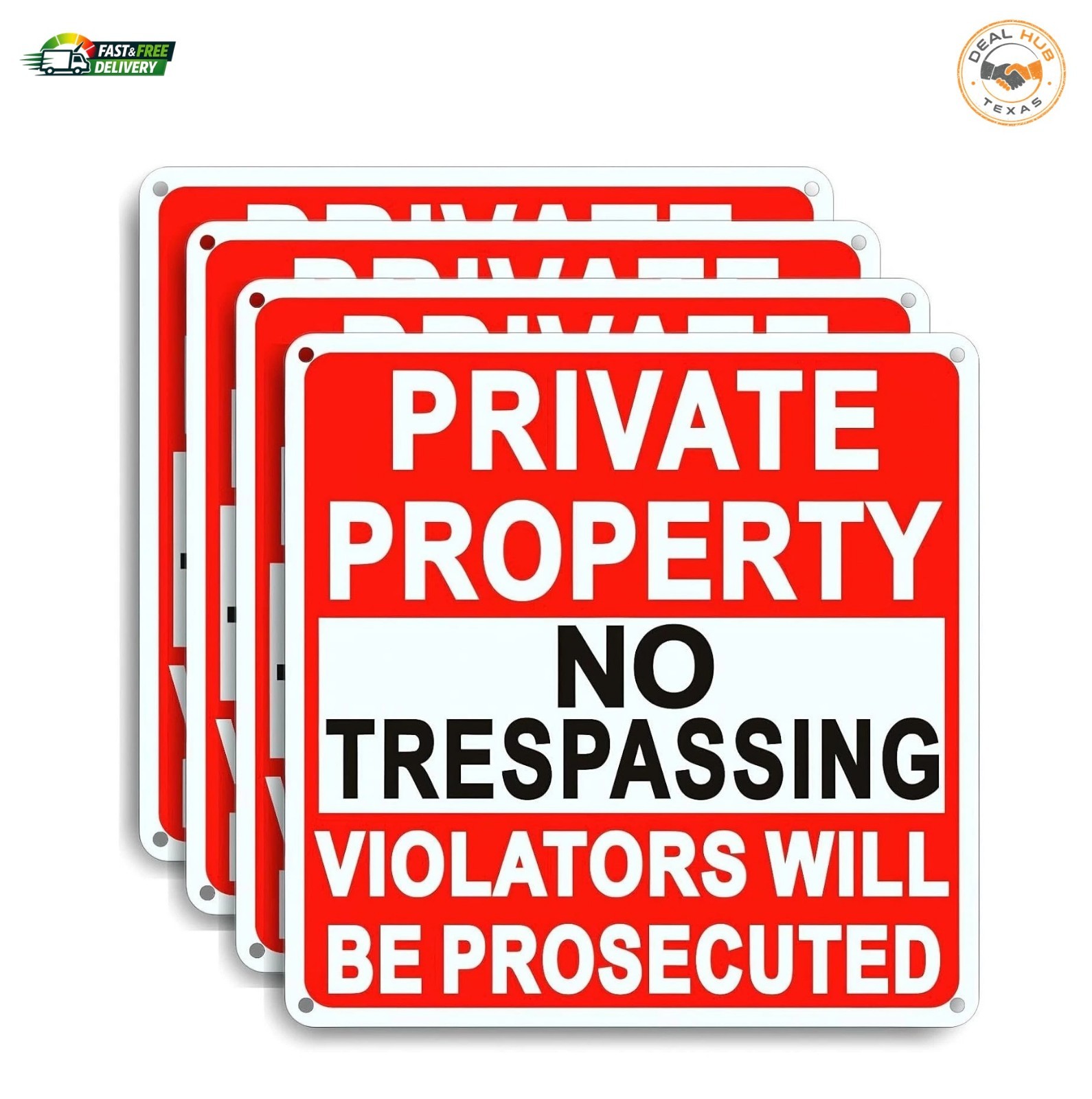 4 Pack Large No Trespassing Signs Private Property, 9.5 Inch X 9.5 Inch Private