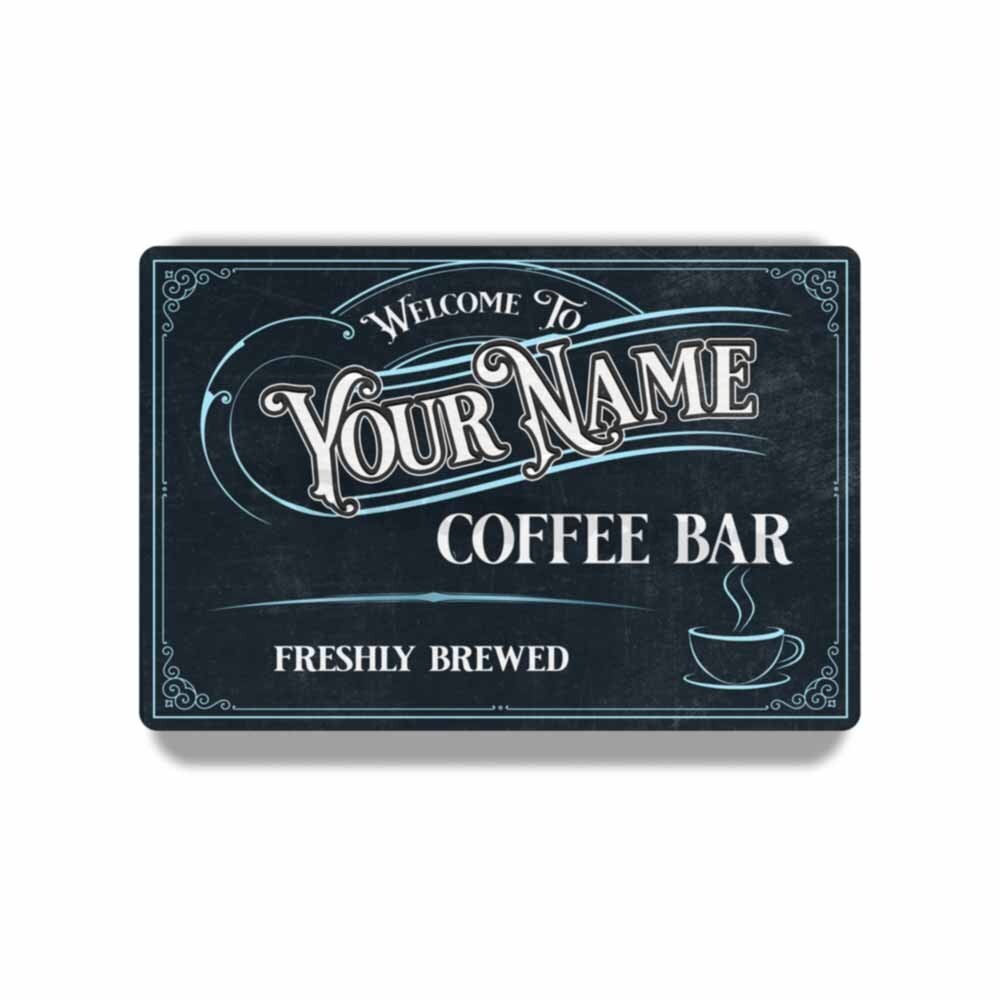 Personalized Black and Blue Coffee Bar Sign Café CUSTOM METAL SIGN or DECAL