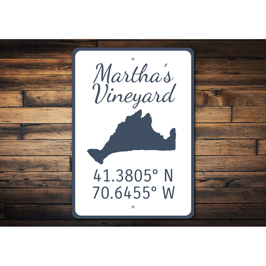 Martha’s Vineyard, Destination Coordinates Sign, Beach House Metal Sign