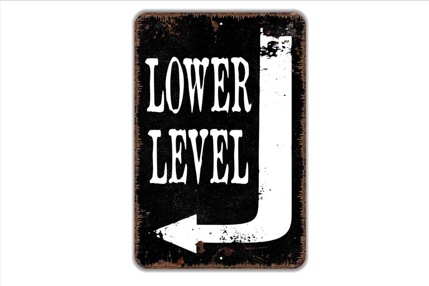 Lower Level Sign with Right or Left Arrow – Basement Downstairs Directional