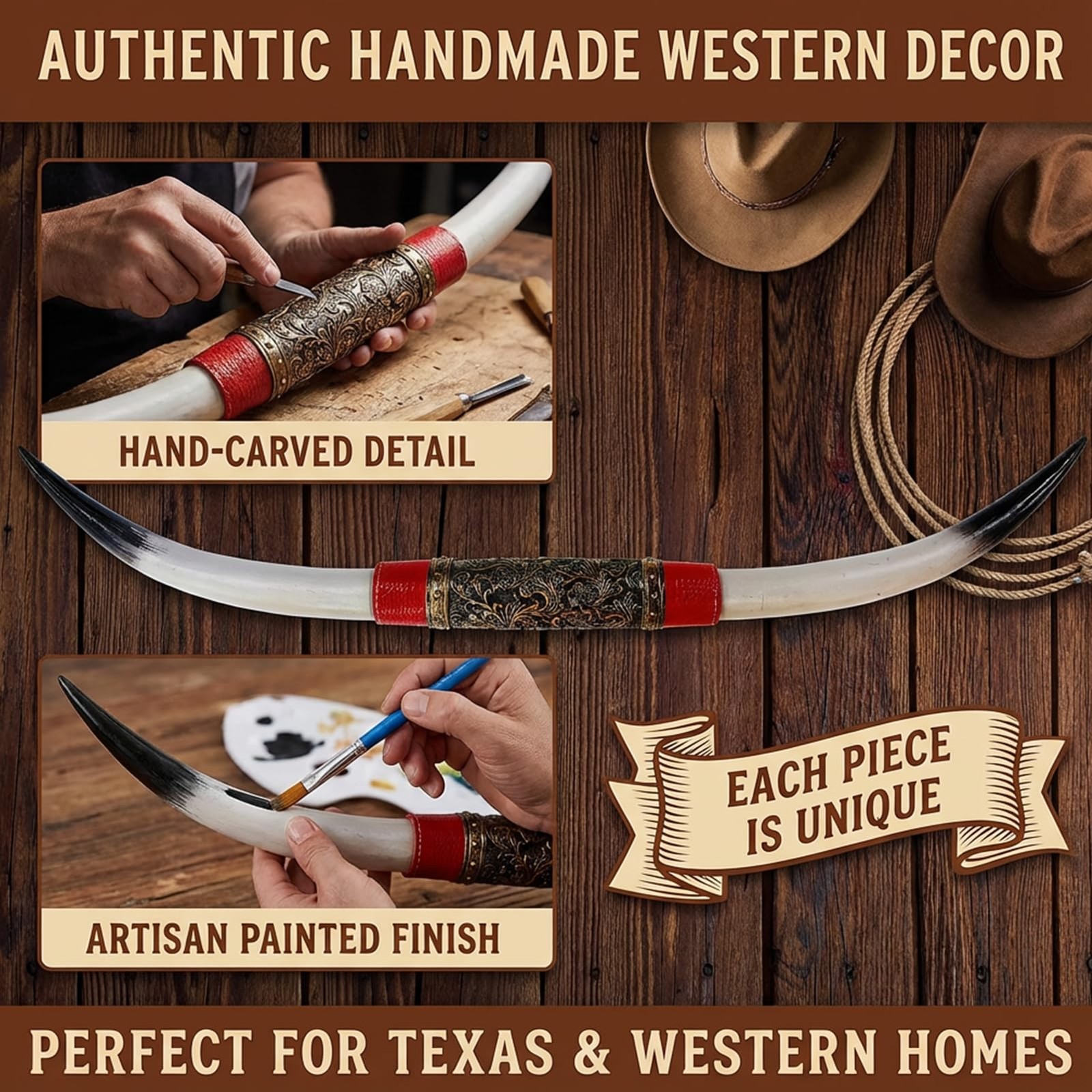 Longhorn Wall Decor, Texas Wall Decor, Floral Embossing, Faux Taxidermy Cow S…