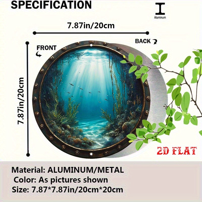 2D Flat 1 Piece Rustic Round Aluminum Tin Sign Underwater Sunlight Fish Vintage♪