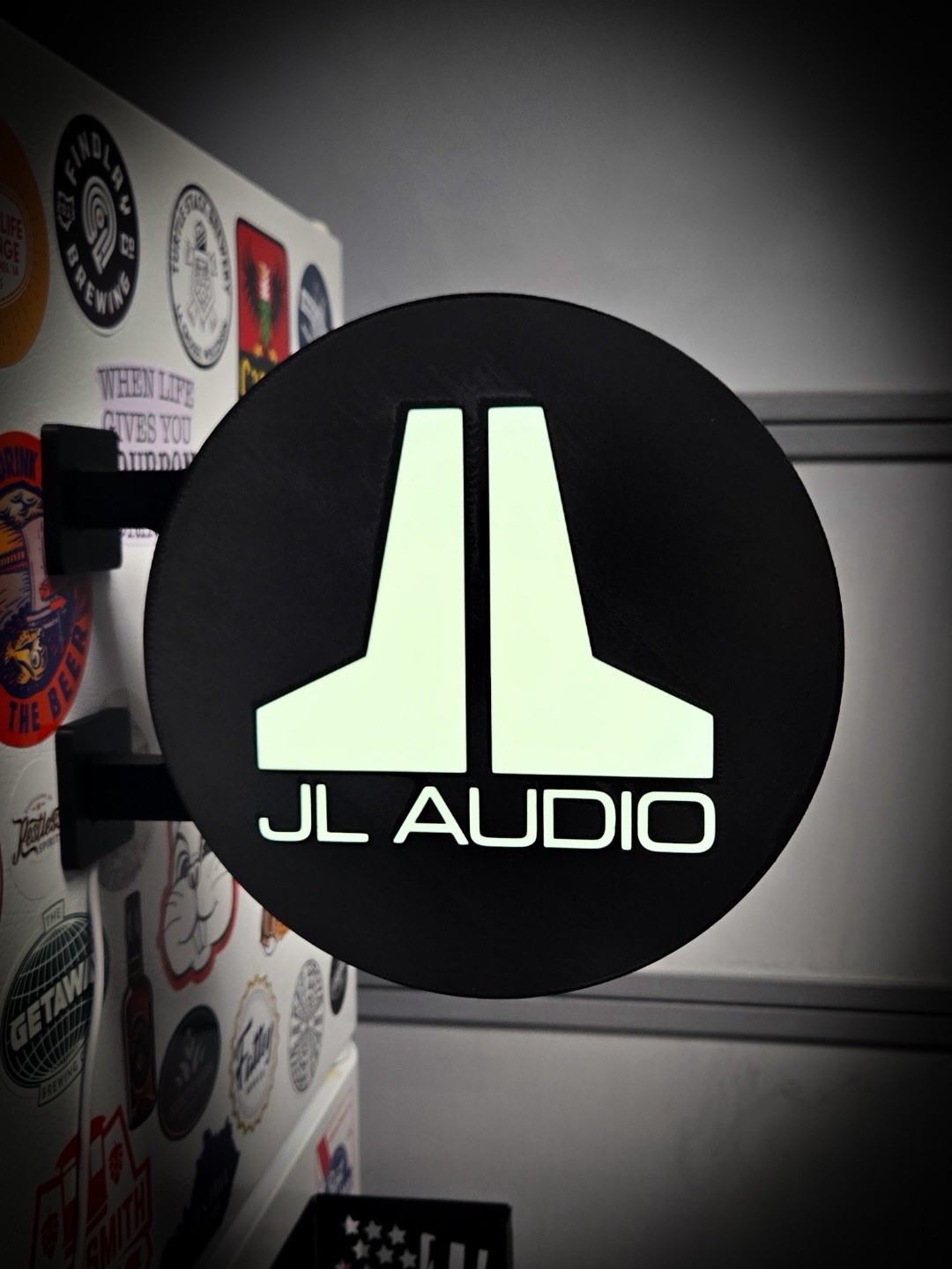 JL Audio Round LED Light Box Car Audio Garage Sign RGB USB Decor