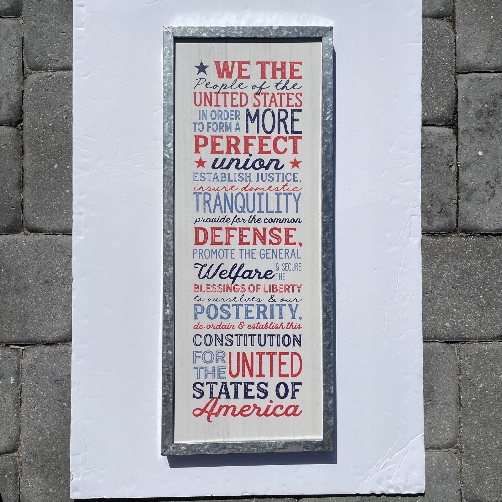 Constitution Preamble United States Of America Metal Framed Wooden Sign USA