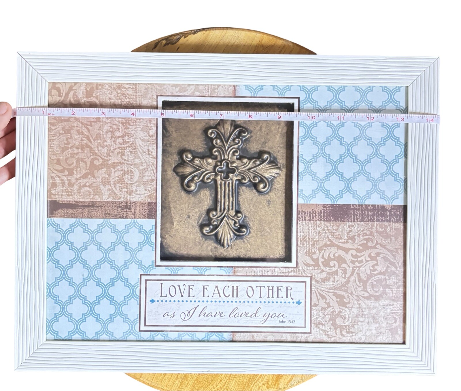Wall Art Christian Cross Shabby Chic Home Decor John 15:12 Country Farmhouse