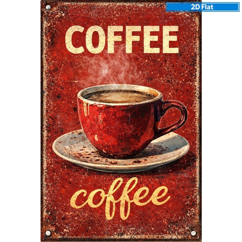 Vintage Coffee Cup Metal Tin Sign Wall Decor 8×12