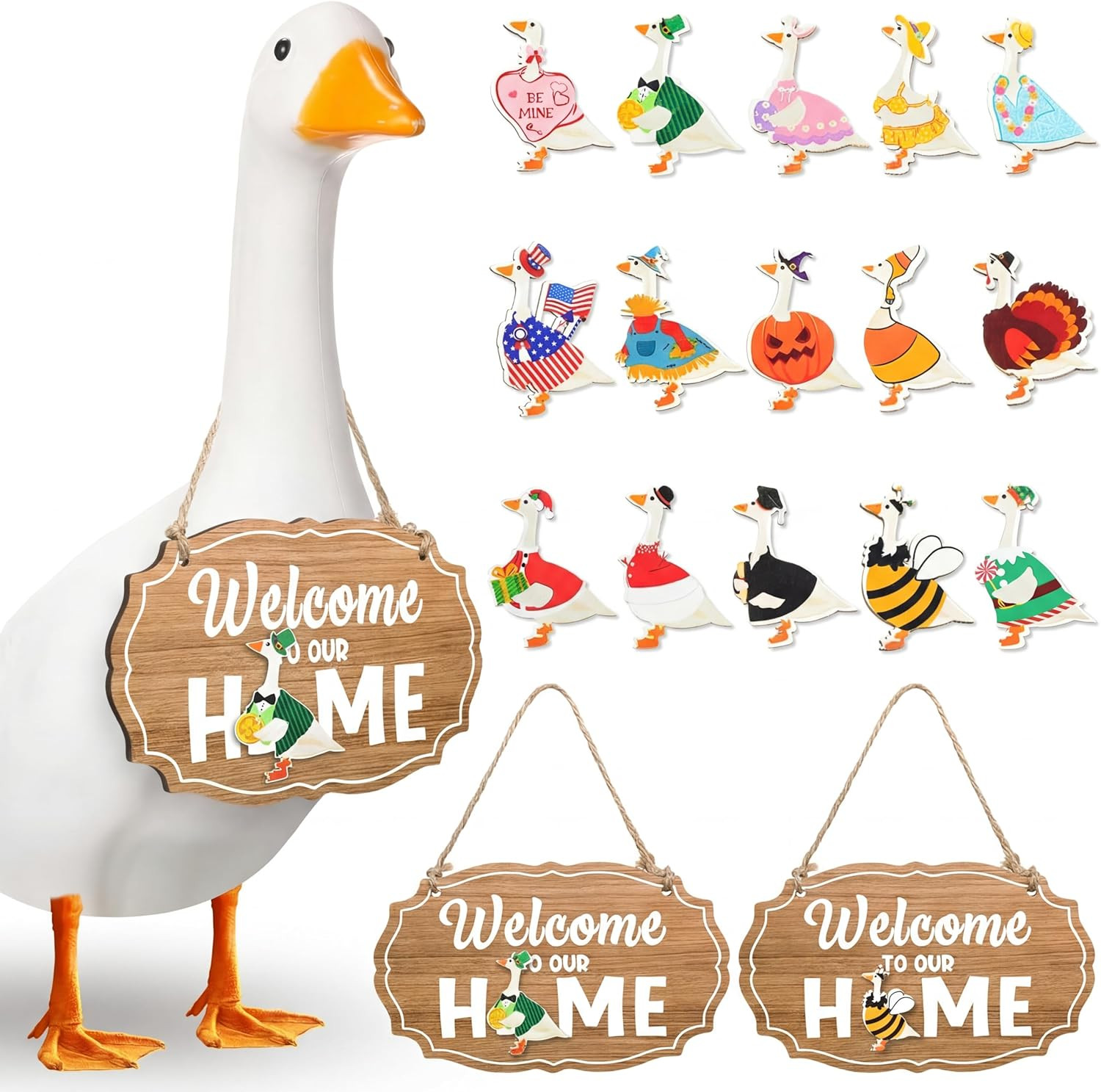 16-Piece Interchangeable Porch Goose Welcome Sign for Seasonal Decor