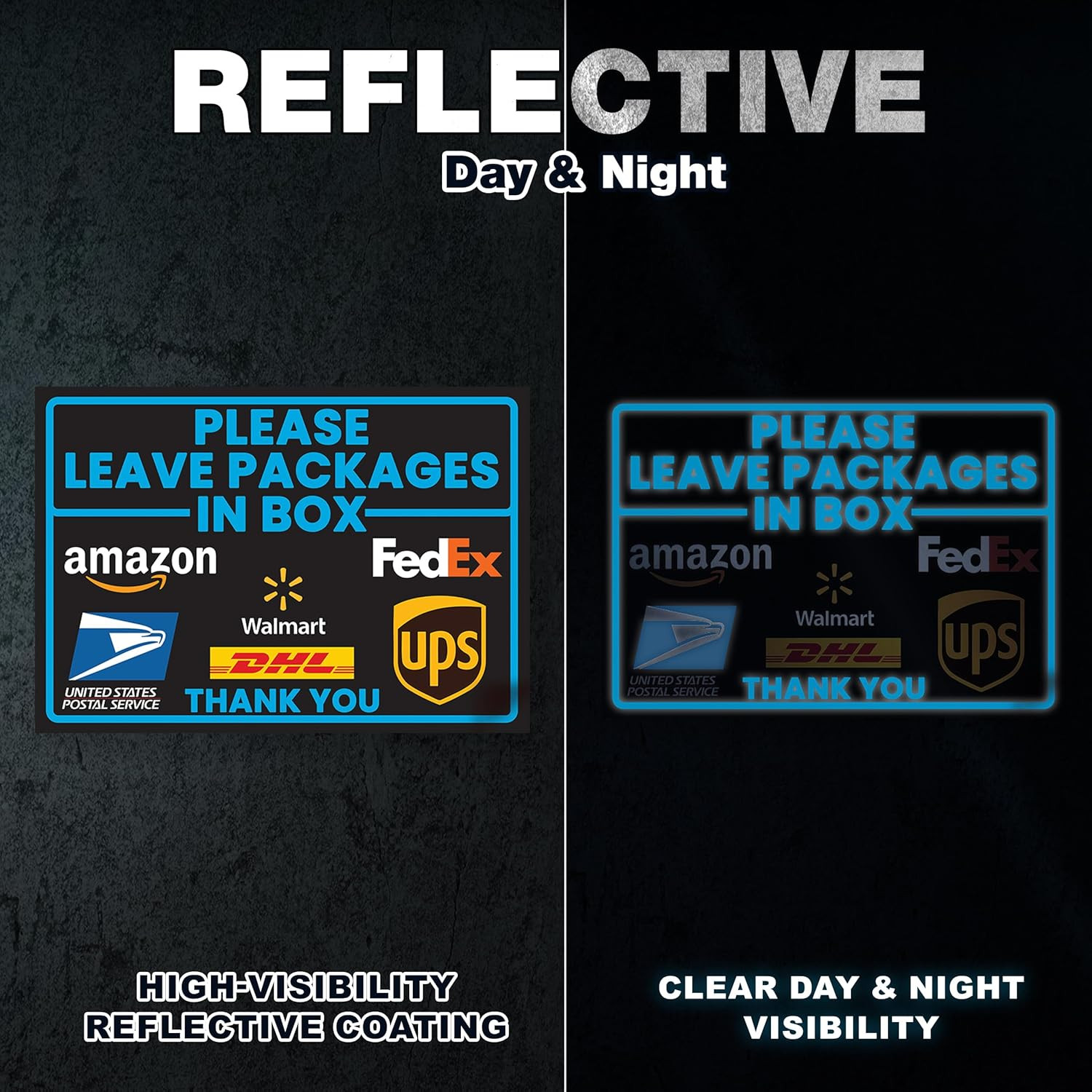 Leave Packages in Box Sticker, 10 X 7 Inch Reflective Package Delivery Sign with