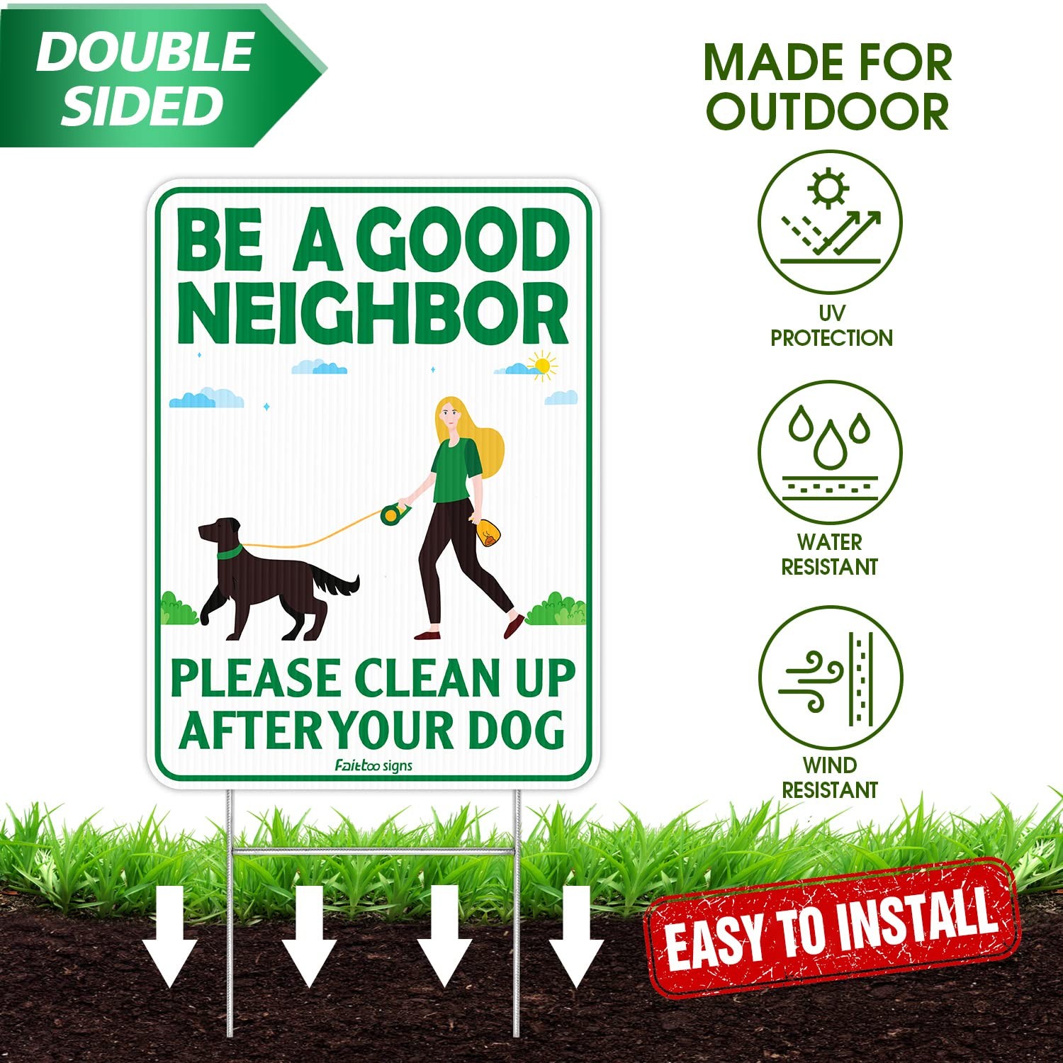 Be a Good Neighbor Clean Up After Your Dog 12 x 9 Inches Yard Sign with Metal…