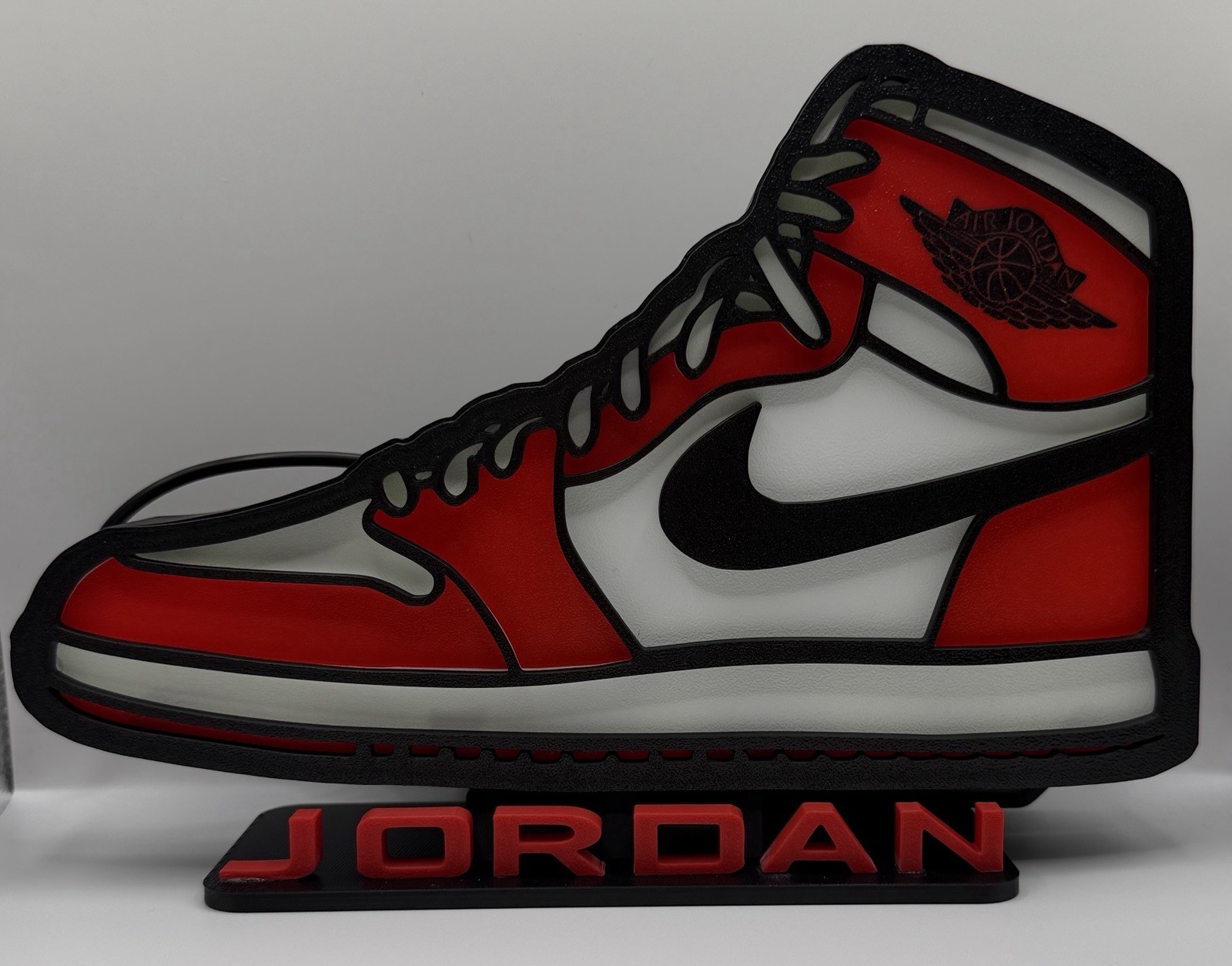 Illuminated Jordan Sneaker , Shoe Shape, Logo, Red White Black