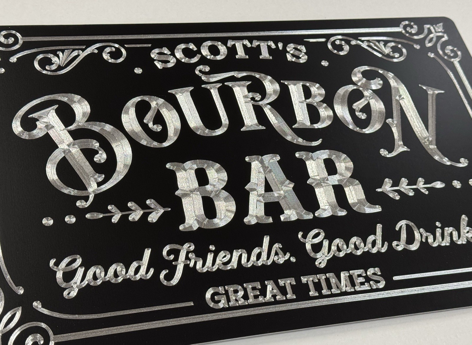 Custom Personalized Your Name Bourbon Bar Diamond Etched Metal 15×9 Sign Gift