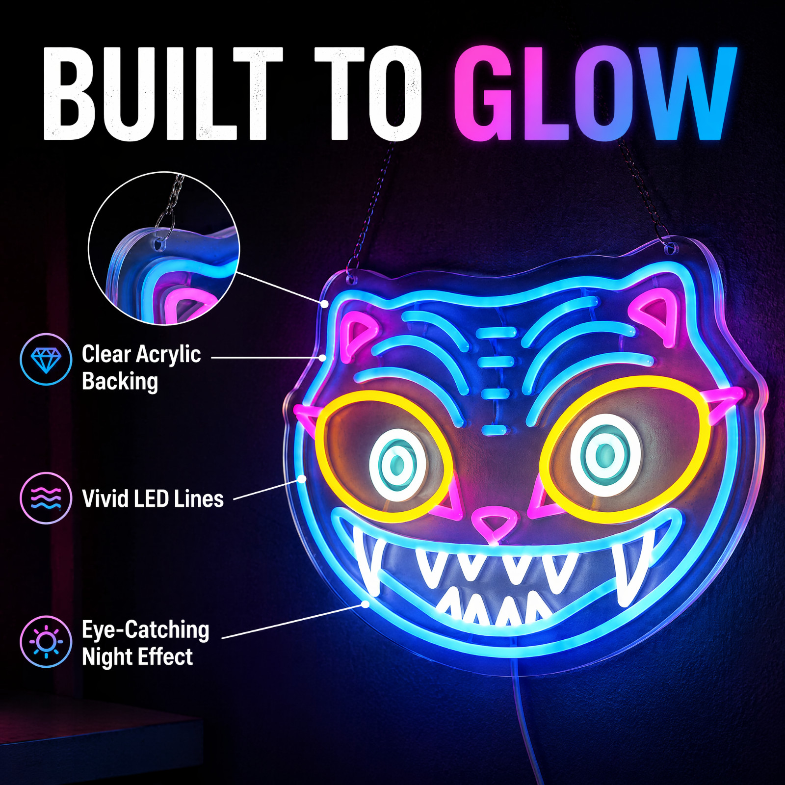 Derpy Tiger Multicolor LED Neon Sign 7.9″x15.7″