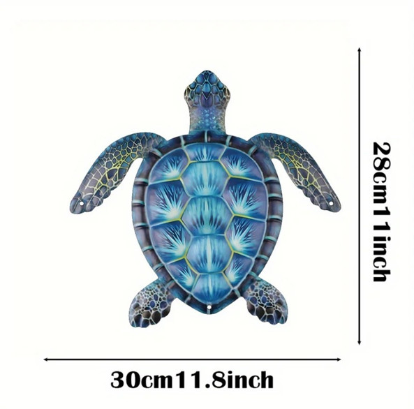Sea Turtle Metal Wall Art Nautical Decor Indoor Outdoor Hanging Blue