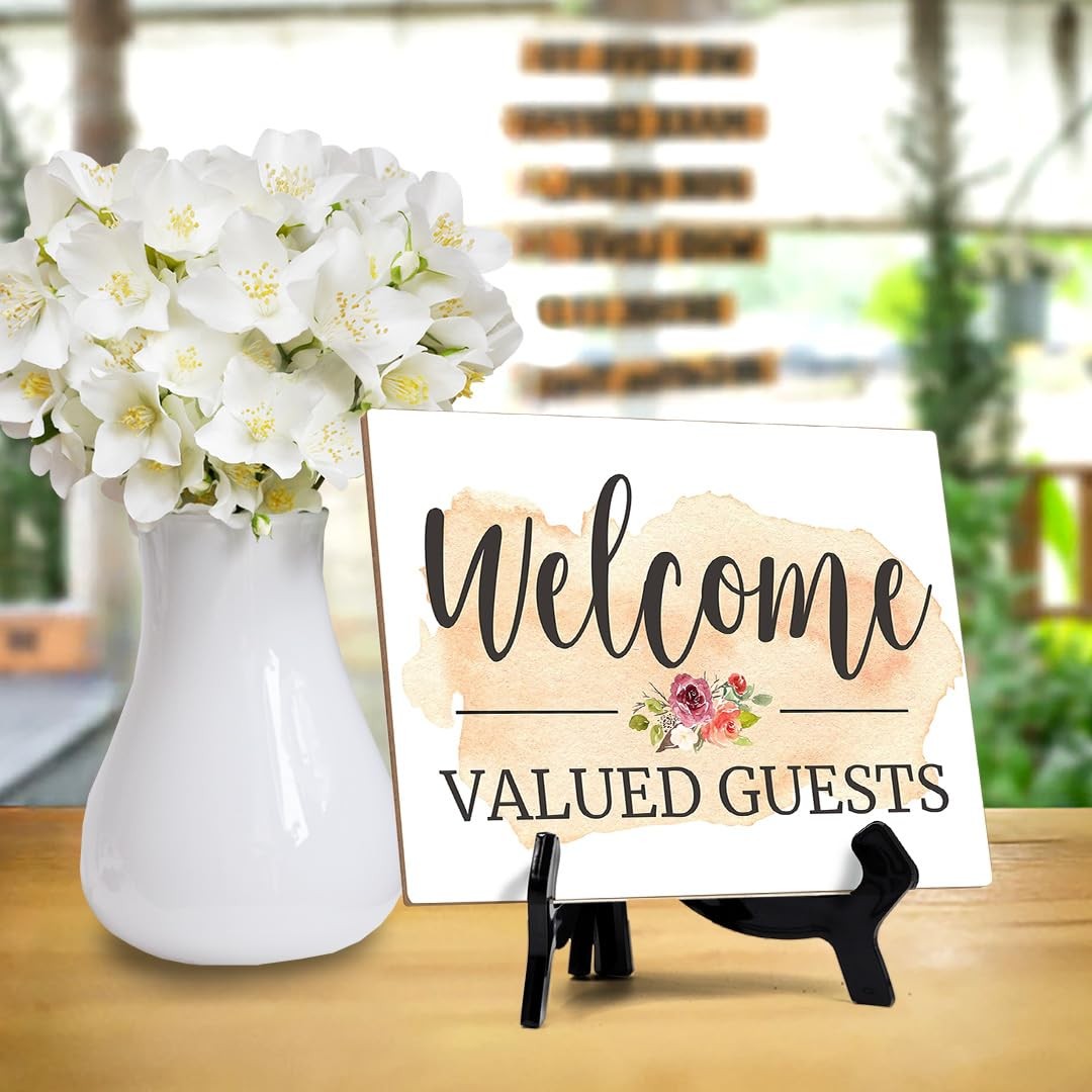 Signs ByLita Welcome valued guests, Table Sign With Acrylic Stand (8 x 6″)