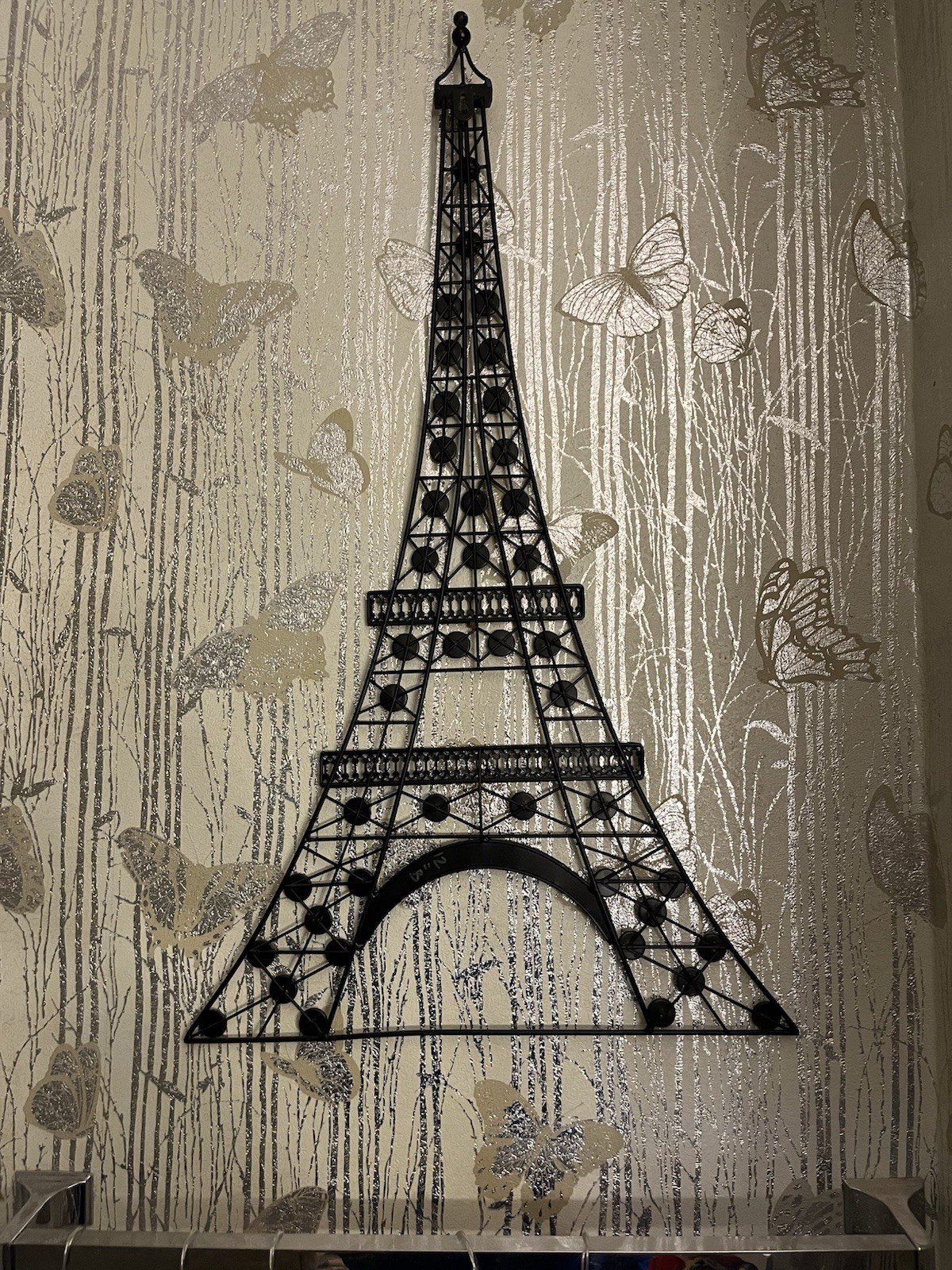 Large Eiffel Tower Metal Wall Decor Rhinestone Paris Art 30in Black