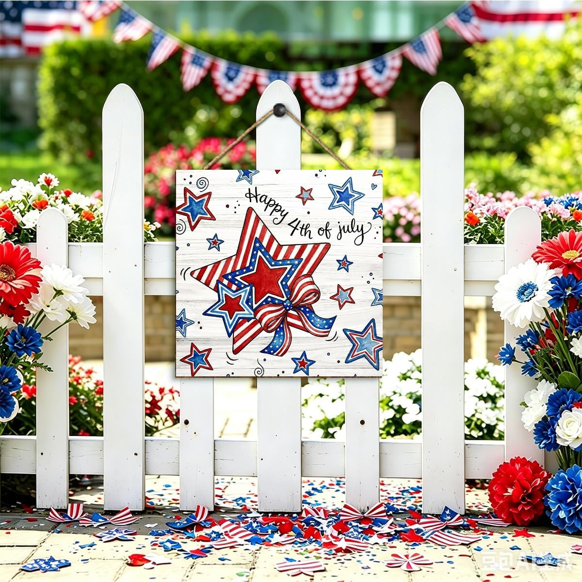 4Th of July Door Sign Patriotic for Front Porch America Anniversary Wooden Sign
